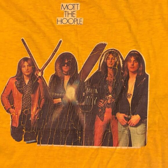 Vintage 1970s Mott the Hoople Psychedelic Rock Band Graphic Tee – Yellow Size L - Picture 3 of 8